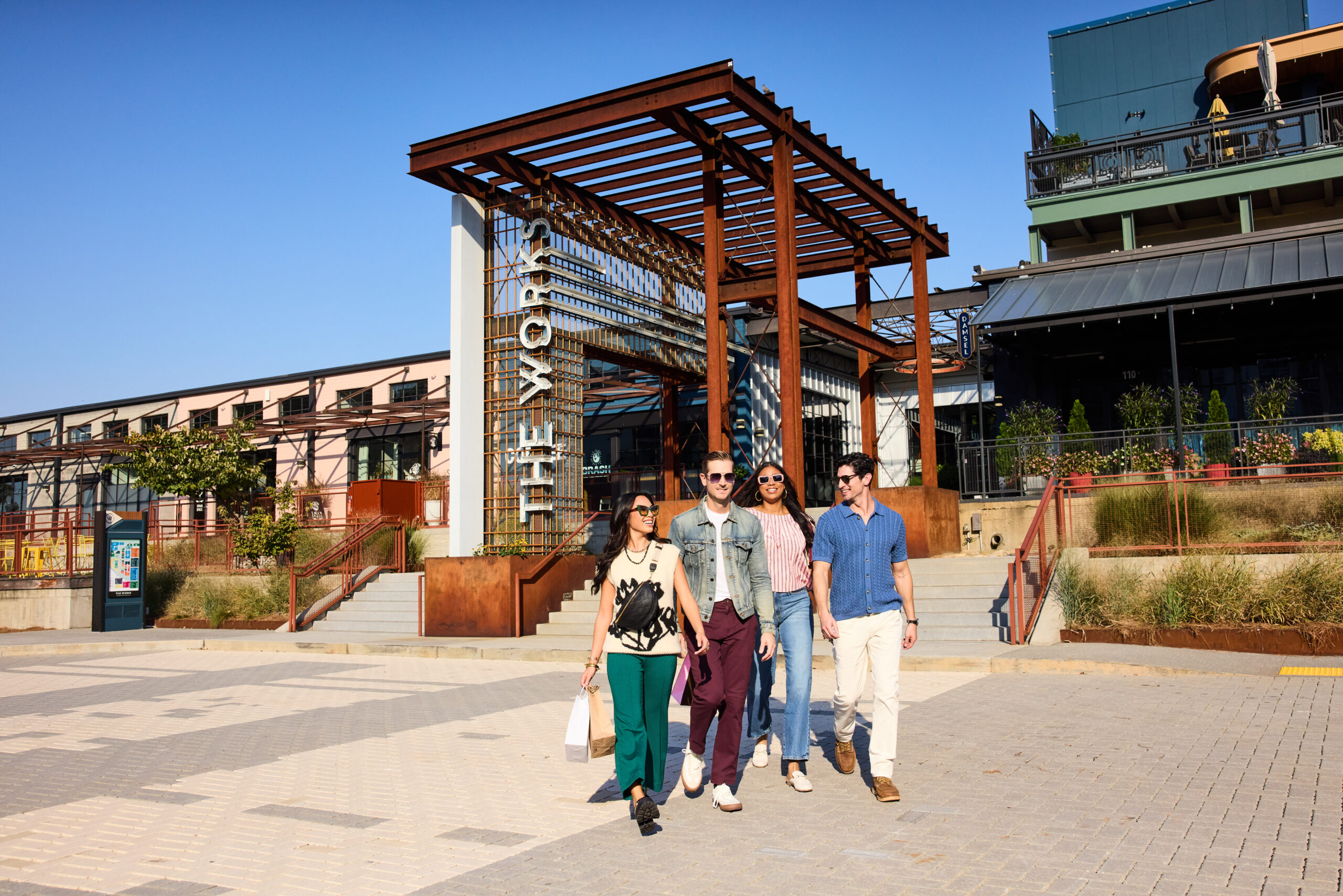 group of people walking outside